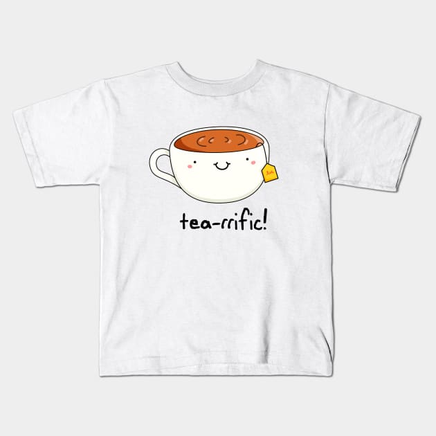 Tea-rific Cute Cup of Tea Pun Kids T-Shirt by punnybone